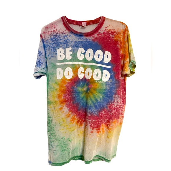 Bucketheads Burnout Rainbow Spiral Tie Dye “Be Good Do Good” Graphic T-Shirt - Picture 2 of 7